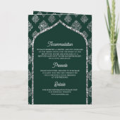 Emerald Silver Damask Arch QR Code Muslime Hochzei Einladung (Rückseite)