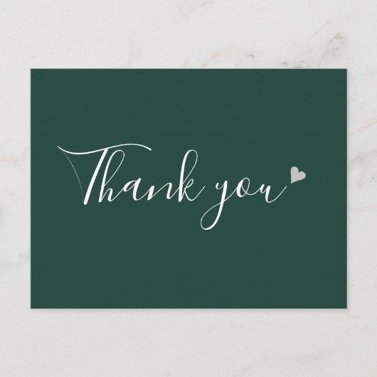 Emerald Silver Heart Script Business Vielen Dank Postkarte (Vorderseite)