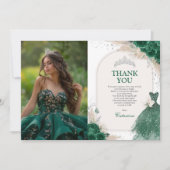 Emerald Silver Quinceanera Foto Vielen Dank Einladung (Vorderseite)