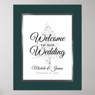Emerald Silver Winter Holiday Wedding Willkommen Poster