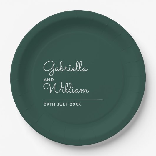 Emerald Simple Elegant Script Wedding Pappteller (Vorderseite)