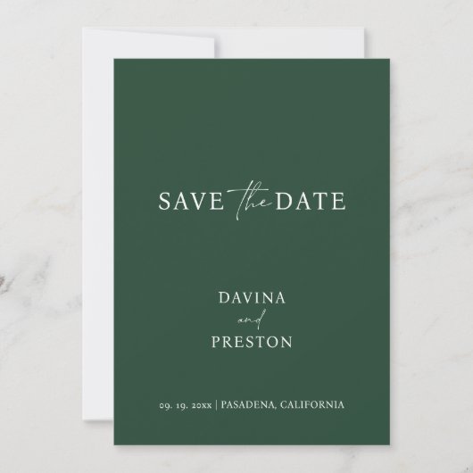 Emerald Simple Wedding Script Modernes Foto Rette  Save The Date (Vorderseite)