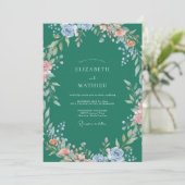 Emerald-Sky-Pfingstrosen-Hochzeit Einladung (Stehend Vorderseite)