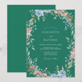 Emerald-Sky-Pfingstrosen-Hochzeit Einladung (Vorne/Hinten)