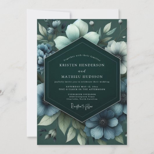 Emerald Slate Bloom Wedding Einladung (Vorderseite)