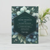 Emerald Slate Bloom Wedding Einladung (Stehend Vorderseite)