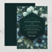 Emerald Slate Bloom Wedding Einladung (Vorne/Hinten)