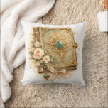 Emerald Storybook Fairytale Throw Pillow Kissen<br><div class="desc">A charming throw pillow featuring a vintage emerald storybook design adorned with delicate roses and elegant golden details. Inspired by timeless fairytales and classic storybook illustrations,  this decorative piece adds a soft touch of magical nostalgia—perfect for creating a cozy,  enchanted atmosphere in any space.</div>