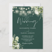 Emerald String Lights Floral QR Code Wedding Einladung (Vorderseite)