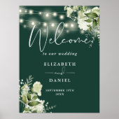 Emerald String Lights Floral Wedding Willkommen Poster (Vorne)