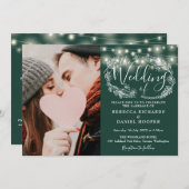 Emerald String Lights Foto in einer Hochzeit Einladung (Vorne/Hinten)
