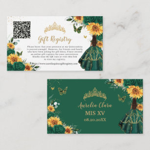 Emerald Sunflower Quinceañera Geschenkregister Begleitkarte