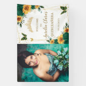 Emerald Sunflowers Quinceañera Begrüßung Hintergru Banner (Vertikal)