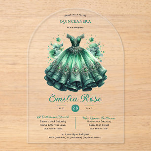 Emerald Sweet15 QUINCEANERA Grünes Kleid Klar Acryleinladungen