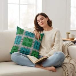 Emerald & Teal Rustic Plaid Pattern Personalized  Kissen