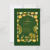 Emerald Traditional Marigold Hindu Wedding RSVP Karte (Vorderseite)