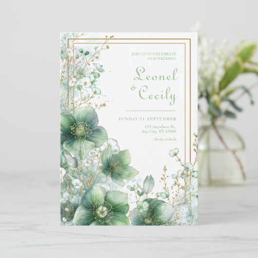 Emerald Translucent Hellebore Botanical Frame Einladung (Stehend Vorderseite)