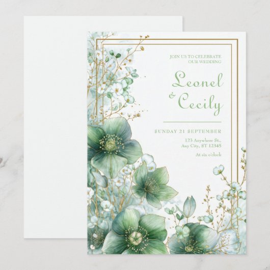 Emerald Translucent Hellebore Botanical Frame Einladung (Vorne/Hinten)