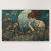 Emerald Twilight: Jugendstildame & florale Mosaik Puzzle (Horizontal)