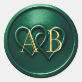 Emerald Two Hearts Intertwined Monogram Wedding Runder Aufkleber (Vorderseite)