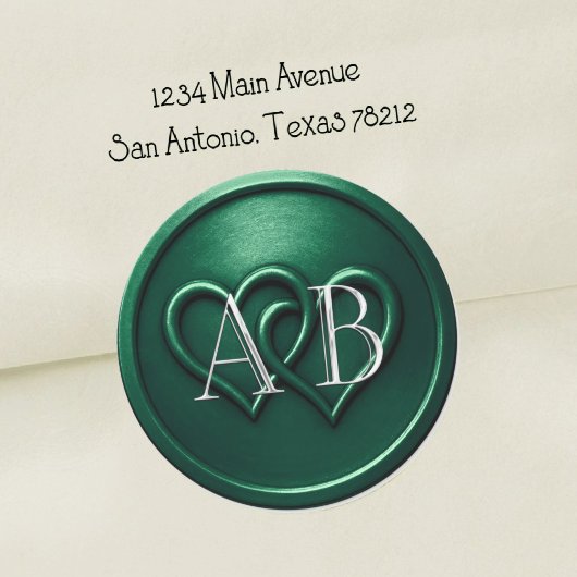 Emerald Two Hearts Silver Monogram Wedding Runder Aufkleber