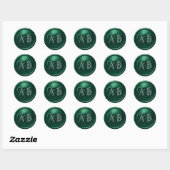 Emerald Two Hearts Silver Monogram Wedding Runder Aufkleber (Blatt)