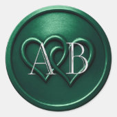 Emerald Two Hearts Silver Monogram Wedding Runder Aufkleber (Vorderseite)