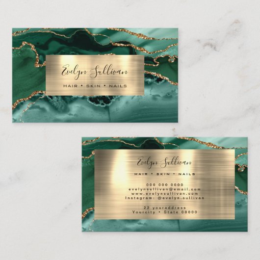 Emerald und Gold Agate Business Card Visitenkarte (Vorne/Hinten)
