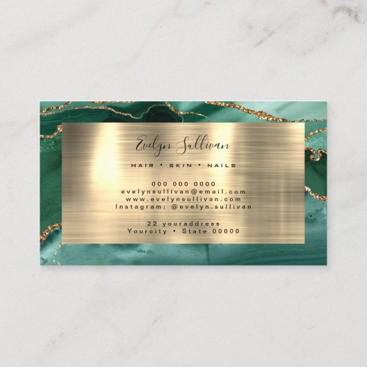 Emerald und Gold Agate Business Card Visitenkarte (Rückseite)
