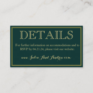 Emerald und Gold Art Deco - Details - Eintrittskar Begleitkarte