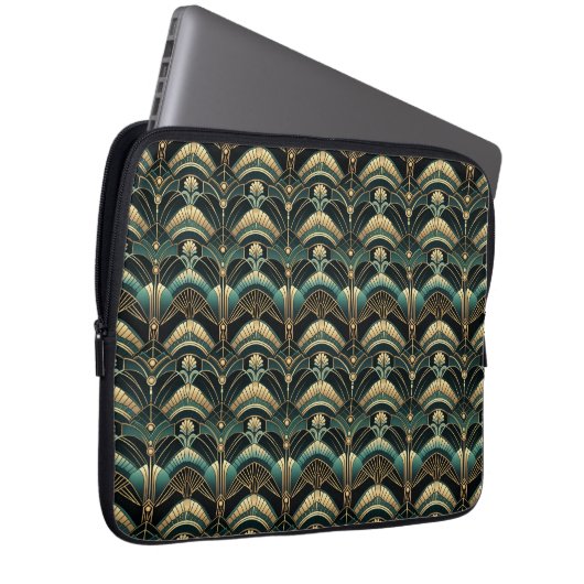 Emerald und Gold Art Deco Themed Laptopschutzhülle (Vorne Rechts)