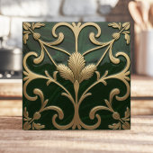 Emerald und Gold Art Nouveau Floral Fliese