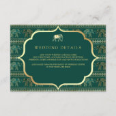 Emerald und Gold Elephant Indian Wedding Details Begleitkarte (Vorderseite)