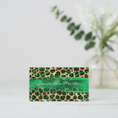 Emerald und Gold Foil Leopard Pinselstriche Visitenkarte (Stehend Vorderseite)