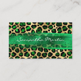 Emerald und Gold Foil Leopard Pinselstriche Visitenkarte