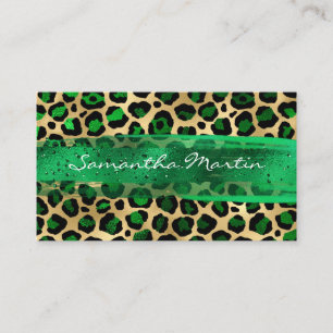 Emerald und Gold Foil Leopard Pinselstriche Visitenkarte