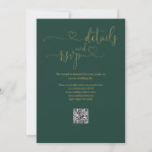 Emerald und Gold Heart Script QR Code Hochzeit Einladung (Rückseite)