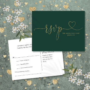 Emerald und Gold Herz Schrift Songwunsch  Einladungspostkarte
