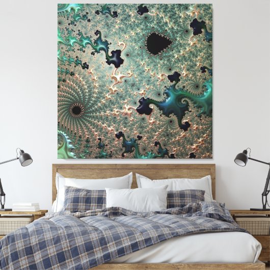 Emerald und Gold Mandelbrot Canvas Print Leinwanddruck (Insitu (Schlafzimmer))