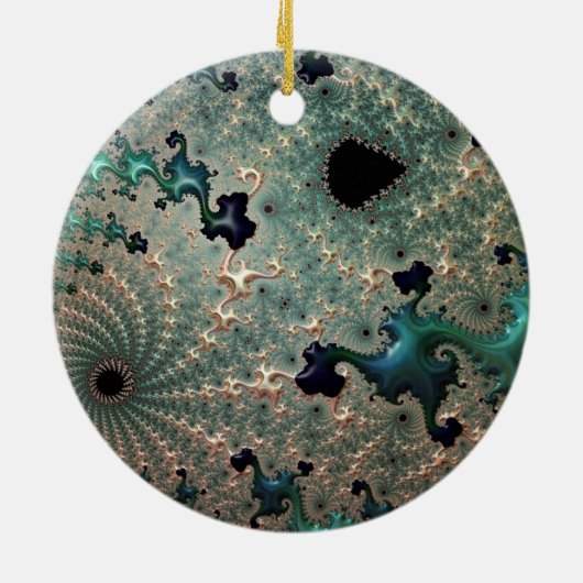 Emerald und Gold Mandelbrot Keramik Ornament (Hinten)