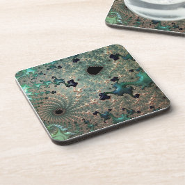 Emerald- und Gold-Mandelbrot-Kunststoff-Untersetze Getränkeuntersetzer