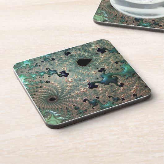 Emerald- und Gold-Mandelbrot-Kunststoff-Untersetze Getränkeuntersetzer (Linke Seite)