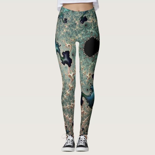 Emerald und Gold Mandelbrot Leggings (Vorderseite)