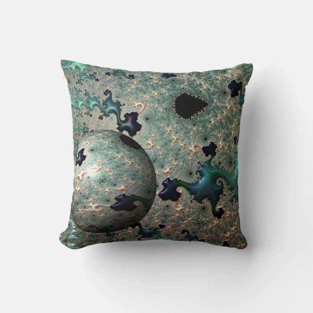 Emerald und Gold Mandelbrot mit Sphere Cushion Kissen (Vorderseite)