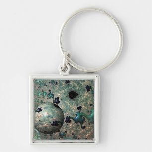 Emerald und Gold Mandelbrot mit Sphere Key Ring Schlüsselanhänger