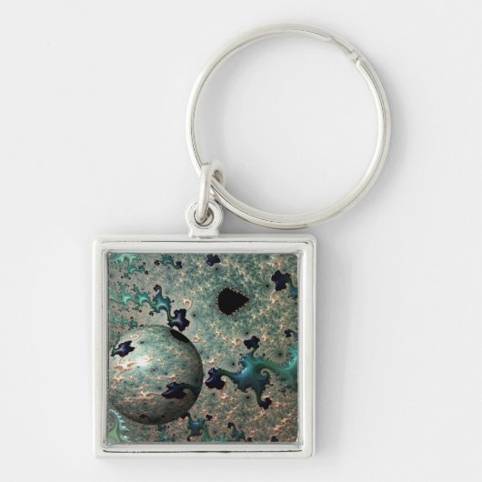 Emerald und Gold Mandelbrot mit Sphere Key Ring Schlüsselanhänger (Vorne)