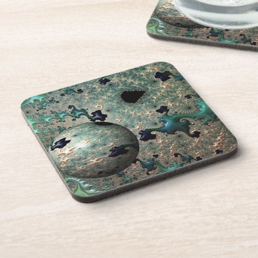 Emerald und Gold Mandelbrot mit Sphere Untersetzer (Linke Seite)