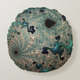 Emerald und Gold Mandelbrot Rundes Kissen