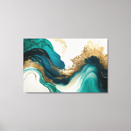 Emerald und Gold Marble Abstrakte Fluid Art Leinwanddruck (Vorderseite)