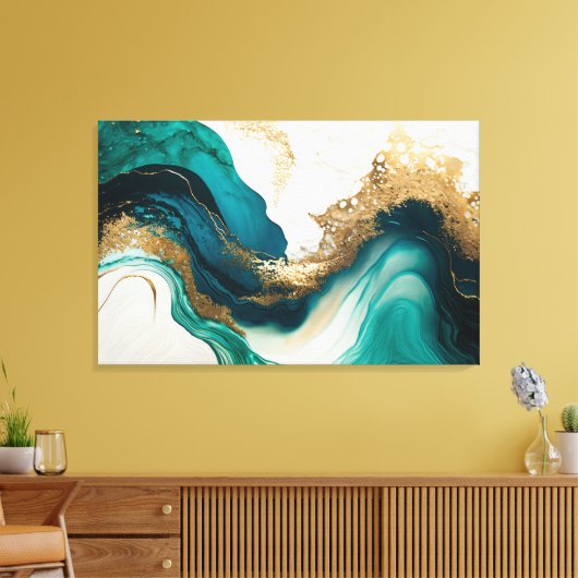 Emerald und Gold Marble Abstrakte Fluid Art Leinwanddruck (Insitu (Wohnzimmer))